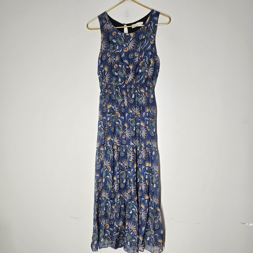 Lara Guidotti Dress S Blue Floral‎ Boho Silk Blend Italy Maxi Summer Resort